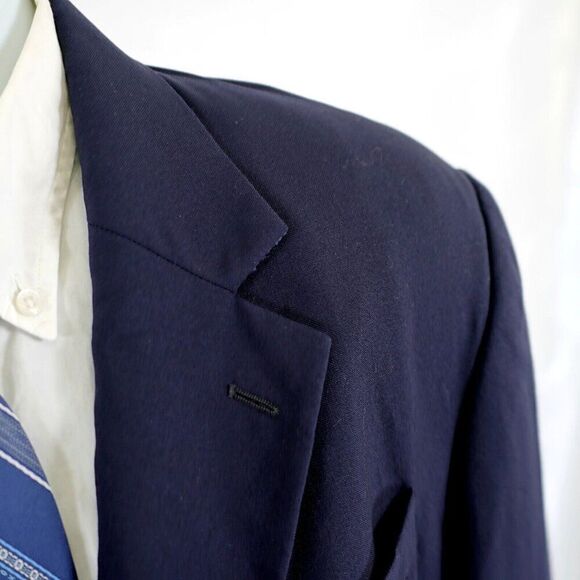 Oscar De La Renta Blue Wool 2 Bronze Button Blazer 42L / Slim 44L - Picture 2 of 12